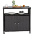 thumbnail image 2 of LIFERECORD Outdoor Waterproof Wicker Storage Cabinet, 2-Door Buffet Sideboard with Shelves, Rust-Proof Steel Frame, Patio Bar Table for Garden/Kitchen, 2 of 7