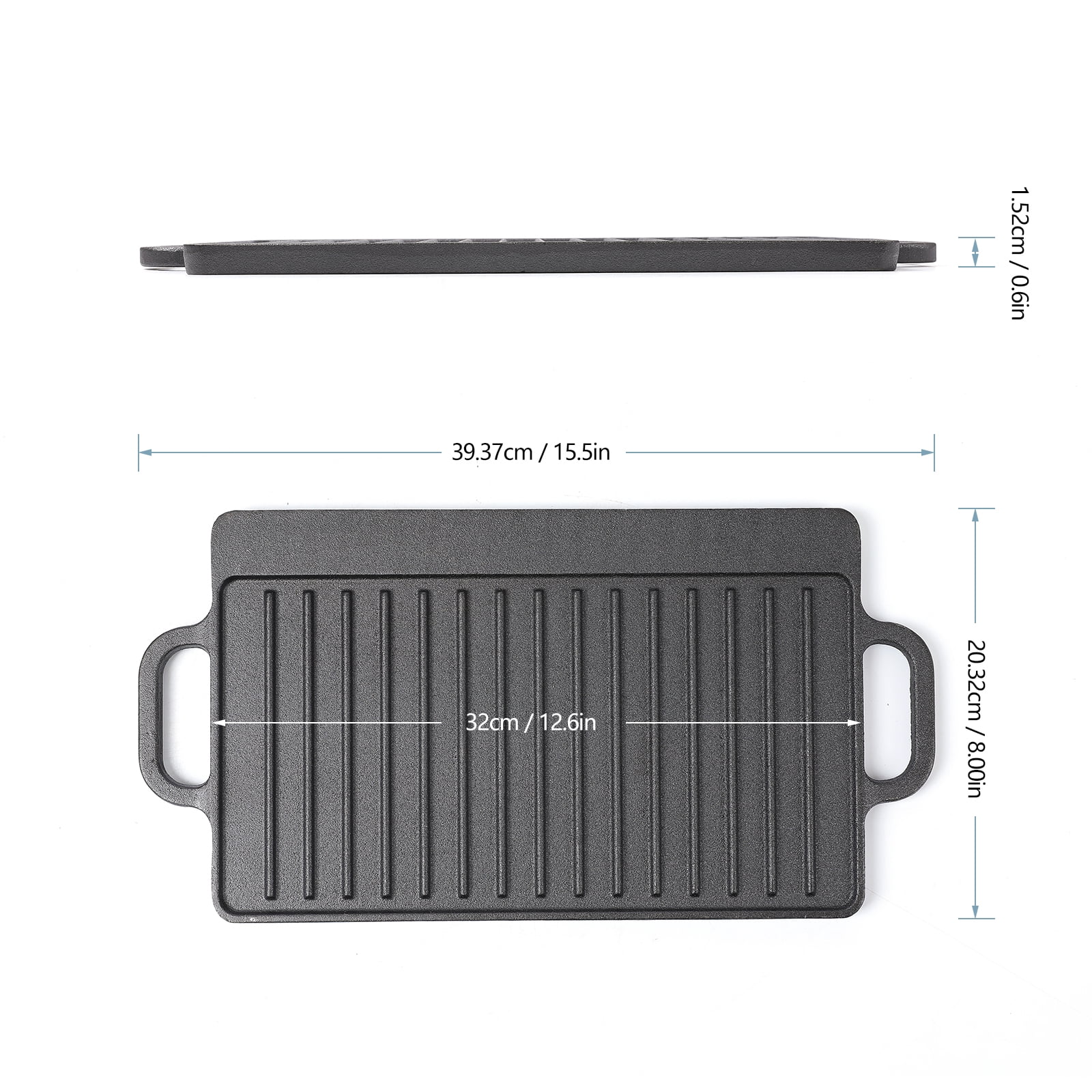 HAWOK Cast Iron Reversible Grill Rectangular Griddle 12.6x8 inch