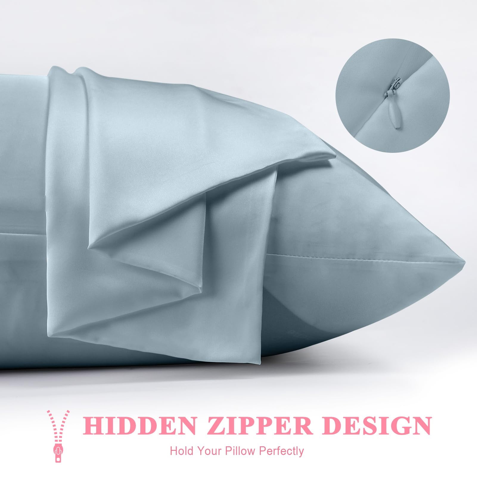 Silk Pillowcase 2 Pack For Hair And Skin  Both Sides 23 Momme Grade 6a+ Mulberry Pillowcases With Zipper Soft&smooth Pillow Cases (ash Blue Standard 20*26)