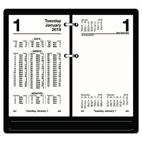 FINANCIAL DESK CALENDAR REFILL, 3 1/2 X 6, WHITE, 2019