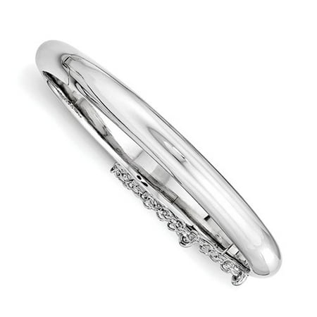 Sterling Silver 5.25in W/ Rhodium-plated Just Like Mommy Pol. w/Safety Hinged Child's Bangle Bracelet