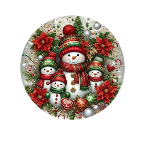FOCUSNORM Christmas Wood Ornament, Snowman Print Round Board Desktop Decor Wall Art Party Favor