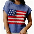 thumbnail image 2 of Shrysg Women's American Flag Patriotic Knit Sweater Tops Casual Loose Short Sleeve Lightweight Shirts Breathable Pullover for 4th of July Blue, 2 of 6