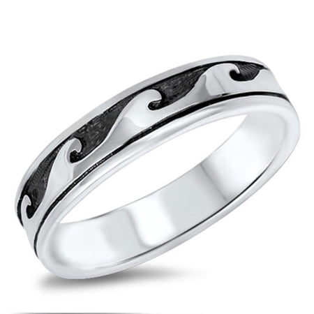 Eternity Wave Ocean Surfing Ring 925 Sterling Silver Band Jewelry Female Male Unisex Size 4