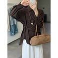 thumbnail image 6 of Women'S Long Sleeve Button Down Shirts Tie Waist Casual Loose Blouses Tops Brown S, 6 of 7