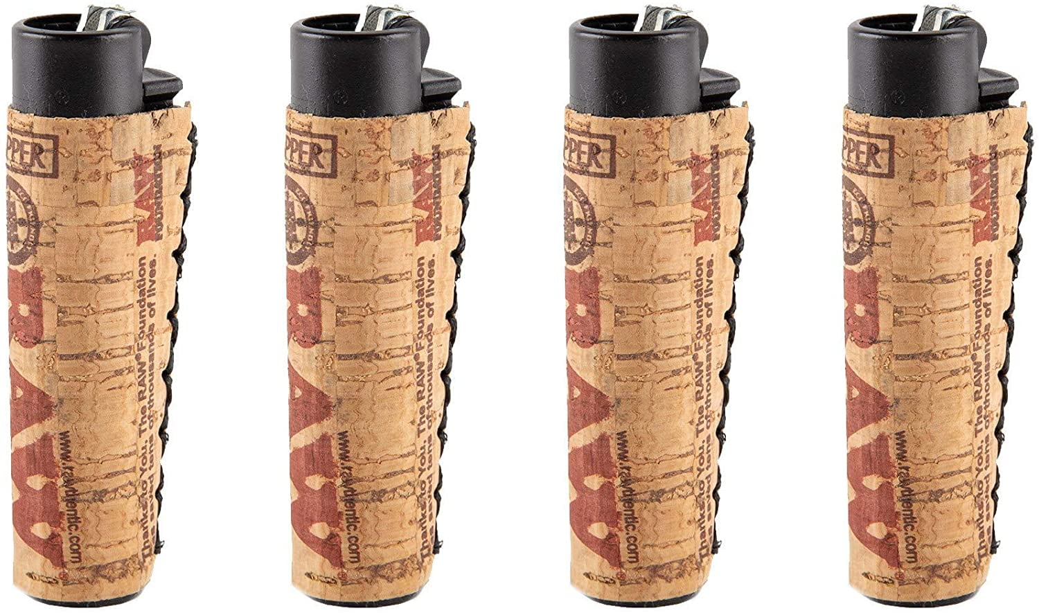 Clipper Refillable Lighters Raw Cork Leaves Designed Set of 4