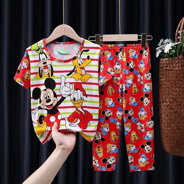 Conjunto de pijamas de manga corta para niños, ropa de dormir para bebés, pantalones de Mickey, Minnie, Spiderman, Sofía