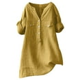 thumbnail image 3 of Women's Short Sleeve T-shirt Women'S Utility Pocket Linen Shirt - Casual Button Down,Gold Women's Short sleeve T-shirt L, 3 of 7