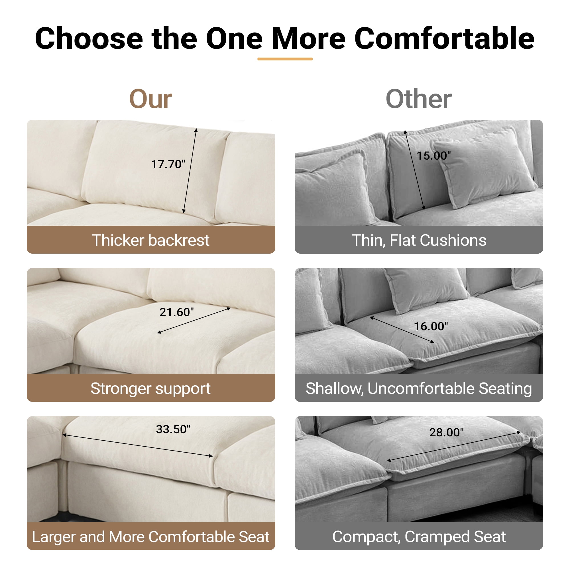 Magic Home Modular Sectional Sofa, Modern Chenille L Shaped Cloud Couches Beige Couch for Living Room, Apartment, Office, 4-Seat, Beige