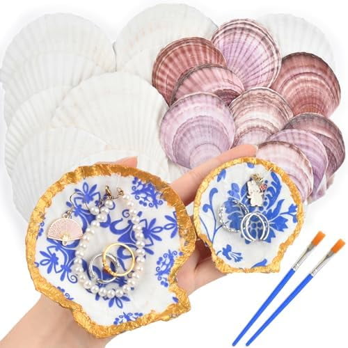 Decoupage Crafts Shells, Large Real Shells, 20PCS Clean Purple Shells with Bag, Craft Seashells for Decoupage Project, Bright White Large Scallops Sea Shells for Crafts and Decorating