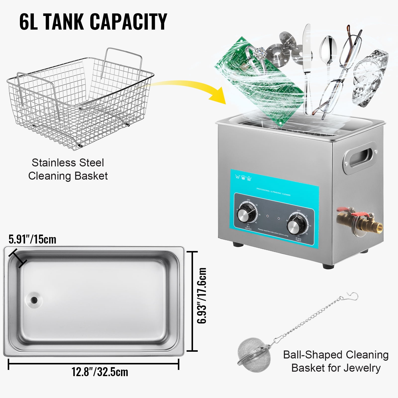 10 Liter Stainless Steel Ultrasonic Cleaner Heater Timer Bracket