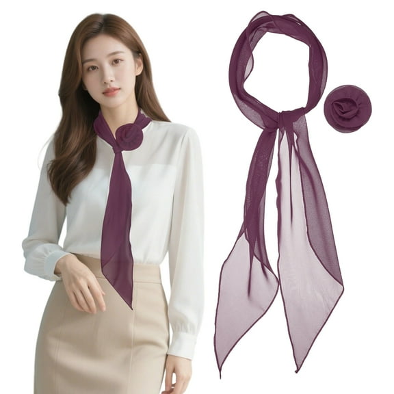 Uxcell Chiffon Scarf for Women, Long Neck Scarf with Detachable Rose Flower Light Soft  - 47 Inch & Mauve