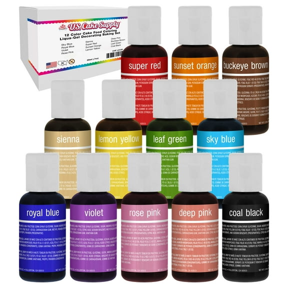 12 Color Chefmaster Liqua-Gel Cake Coloring Set, 0.7 oz. Kit by US Cake Supply
