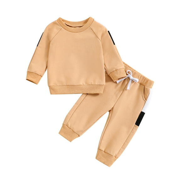 Wassery Toddler Girl Boy Fall Clothes 6M 12M 18M 24M 2T 3T Kids Boys Girls Contrast Color Long Sleeve Sweatshirt Pullover Elastic Waist Pants 2 Piece Autumn Set Clothes