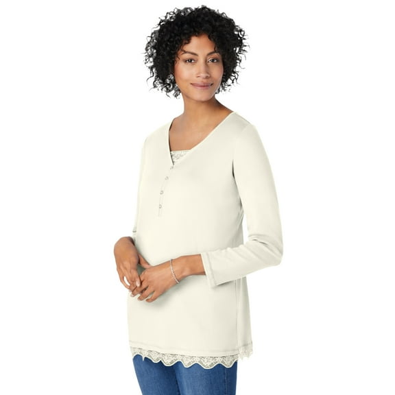 Woman Within Plus Size Layered-Look Lace Trim Tee