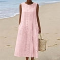 thumbnail image 2 of Women's Summer Dresses Sleeveless Round Neck Eyelet Embroidered A-Line Maxi Dress Breathable Vacation Boho Resort Sundress Pink 2XL, 2 of 9