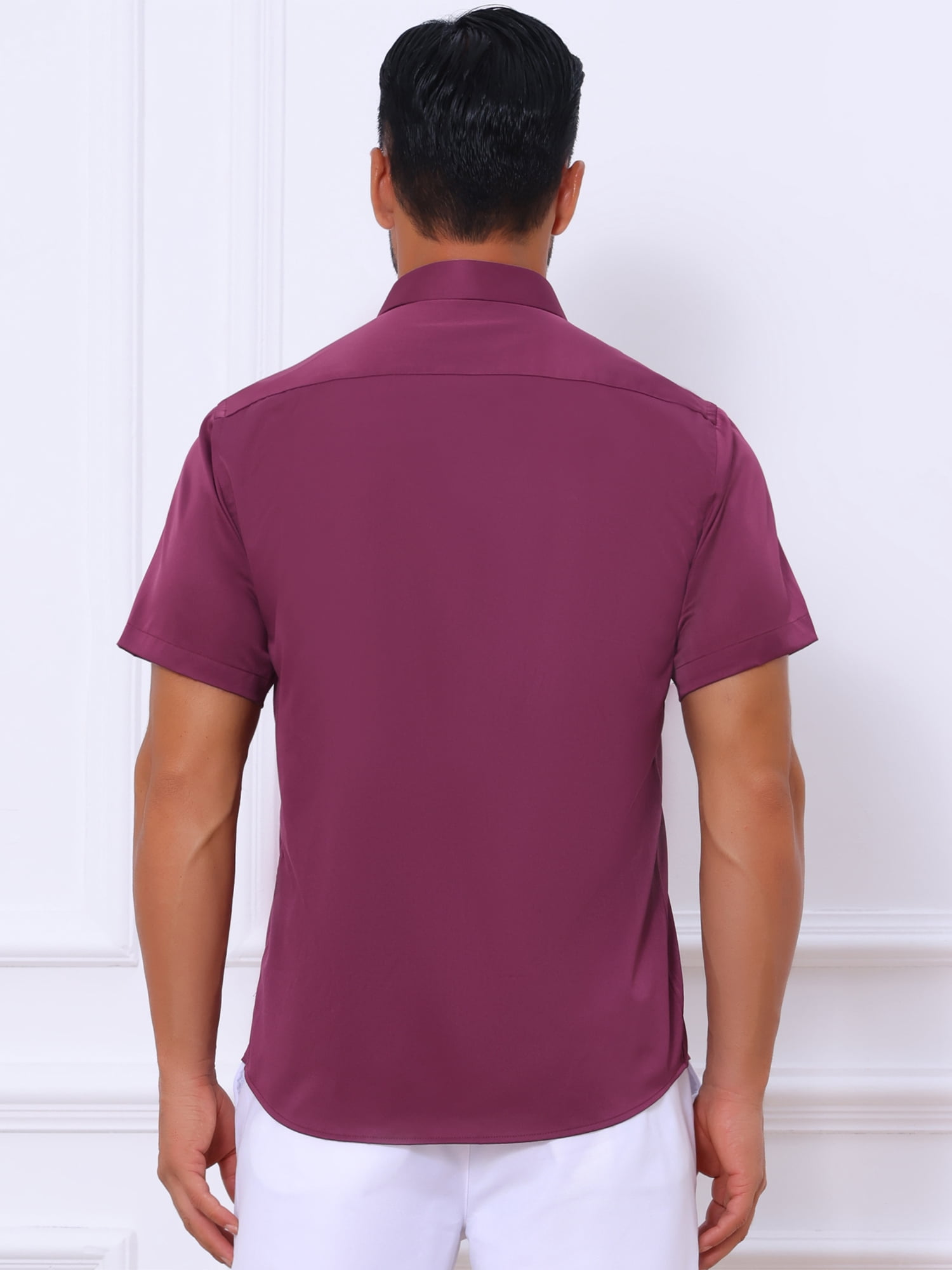 Unique Bargains Men's Short Sleeve Lightweight Business Button Down Shirt L Burgundy