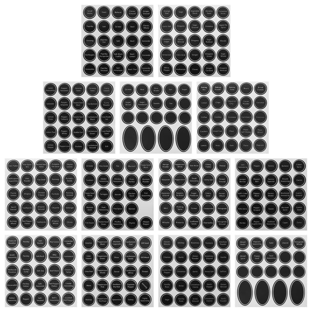 KAKOWELY 13 Sheets/Set Printed Spice Jar Labels Round Pantry Stickers Blackboard Sticker for Kitchen (Mixed Style),8.66"X8.27"X0.04"