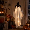 thumbnail image 4 of Halloween Decorations – 59" Hanging Ghost on Swing with LED String Lights, Outdoor Yard & Porch Prop for Haunted House Parties B, 4 of 6
