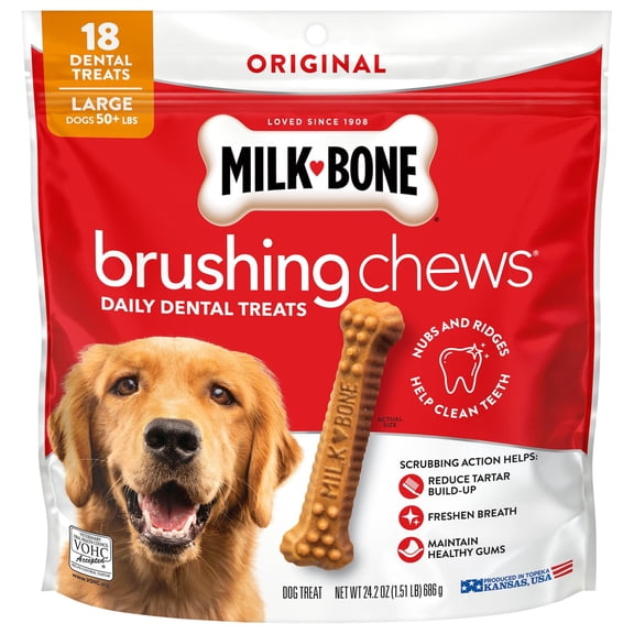 Milk Bone Brushing Chews Original Chicken Flavor Daily Dental Dog Treats, Large, 24.2 oz Bag