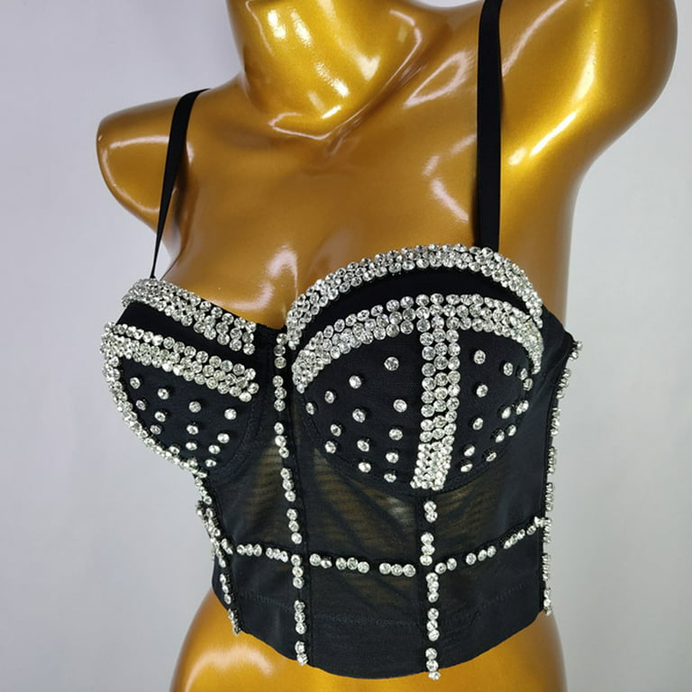 EHQJNJ Female Bodysuit with Built in Bra Deep V Bow with Diamond