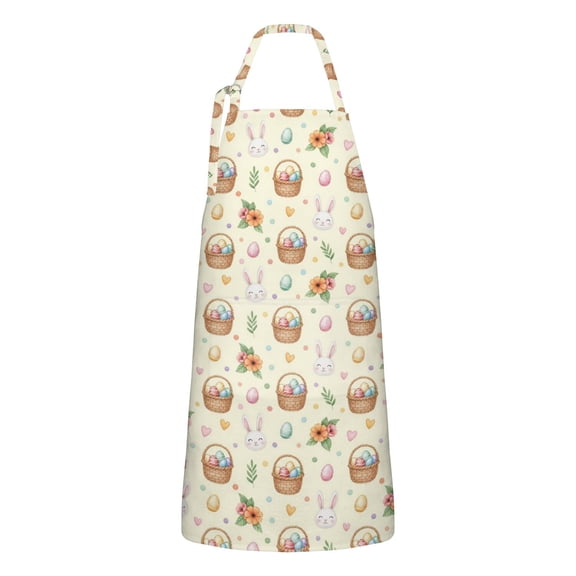 Easter and Easter Baskets Cream Yellow Pattern Apron with Pockets, Cotton Linen Waterproof Adjustable Apron for Women, Kitchen Cooking Gardening BBQ Salon Apron, 33x27 Inch