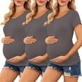 thumbnail image 3 of Ohufall Women's Short Sleeve Maternity Shirts Summer Solid Color Casual Round Neck Nursing Tee Tops Loose Fit Comfortable Pregnancy T-shirts for Women, 3 of 8