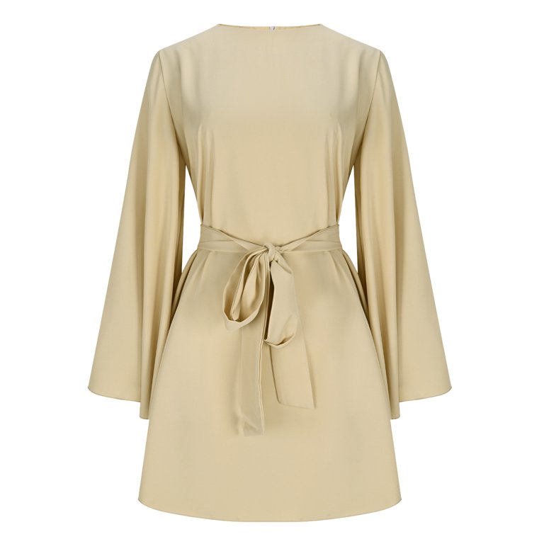 Yuaqua Mini Dresses for Women Bell Long Sleeve Crew Neck Tie Waist Business Casual Work Dress Cocktail Party Short Dress(Beige,X-Large) - Walmart.com Yuaqua Mini Dresses for Women Bell Long Sleeve Crew Neck Tie Waist Business Casual Work Dress Cocktail Party Short Dress(Beige,X-Large) - Walmart.com