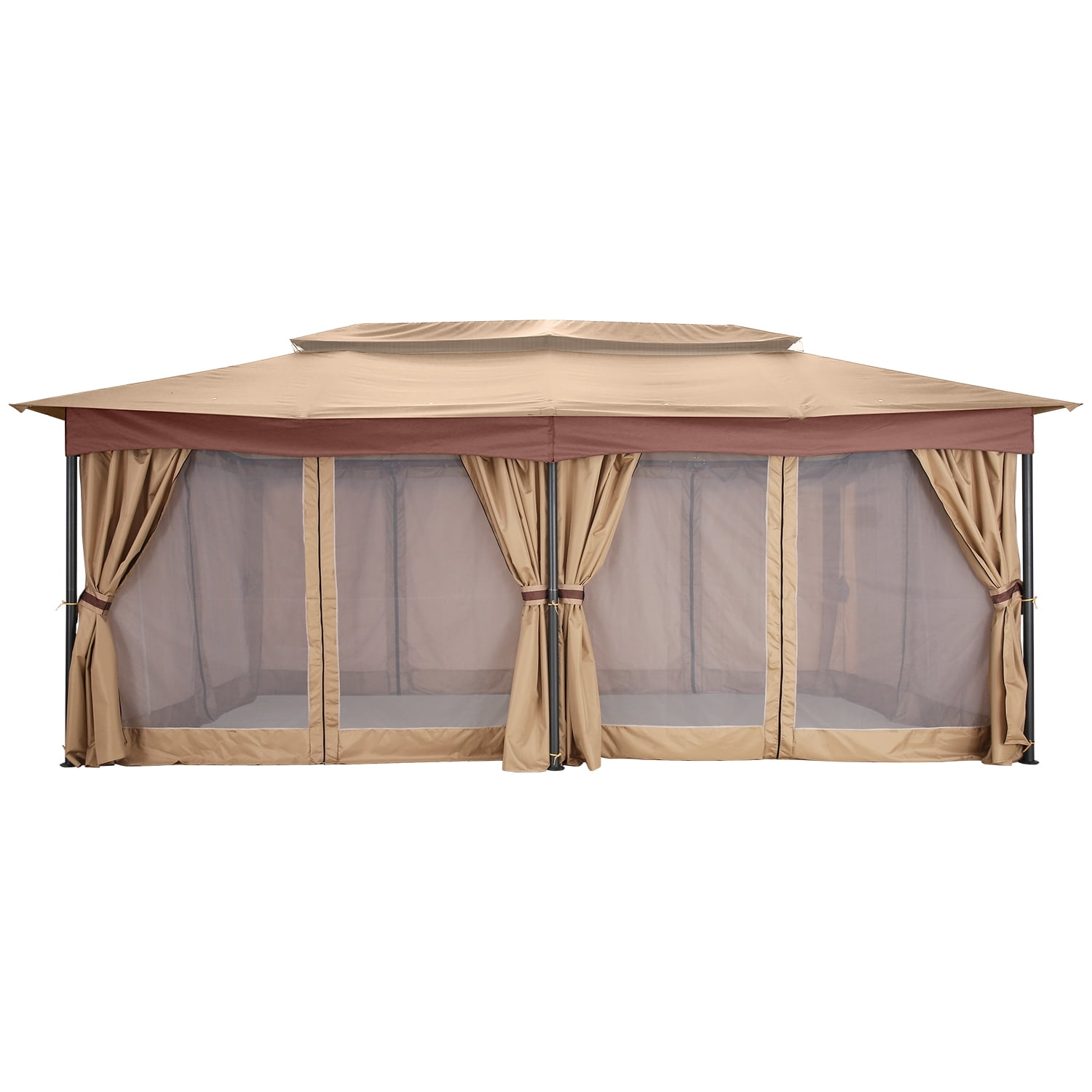 HOTEEL Heavy Duty 12X20 Outdoor Patio Gazebo with Mosquito Netting Curtains,Double-Roof Canopy Tent Gazebo for Parties,Backyards,Gardens,Khaki