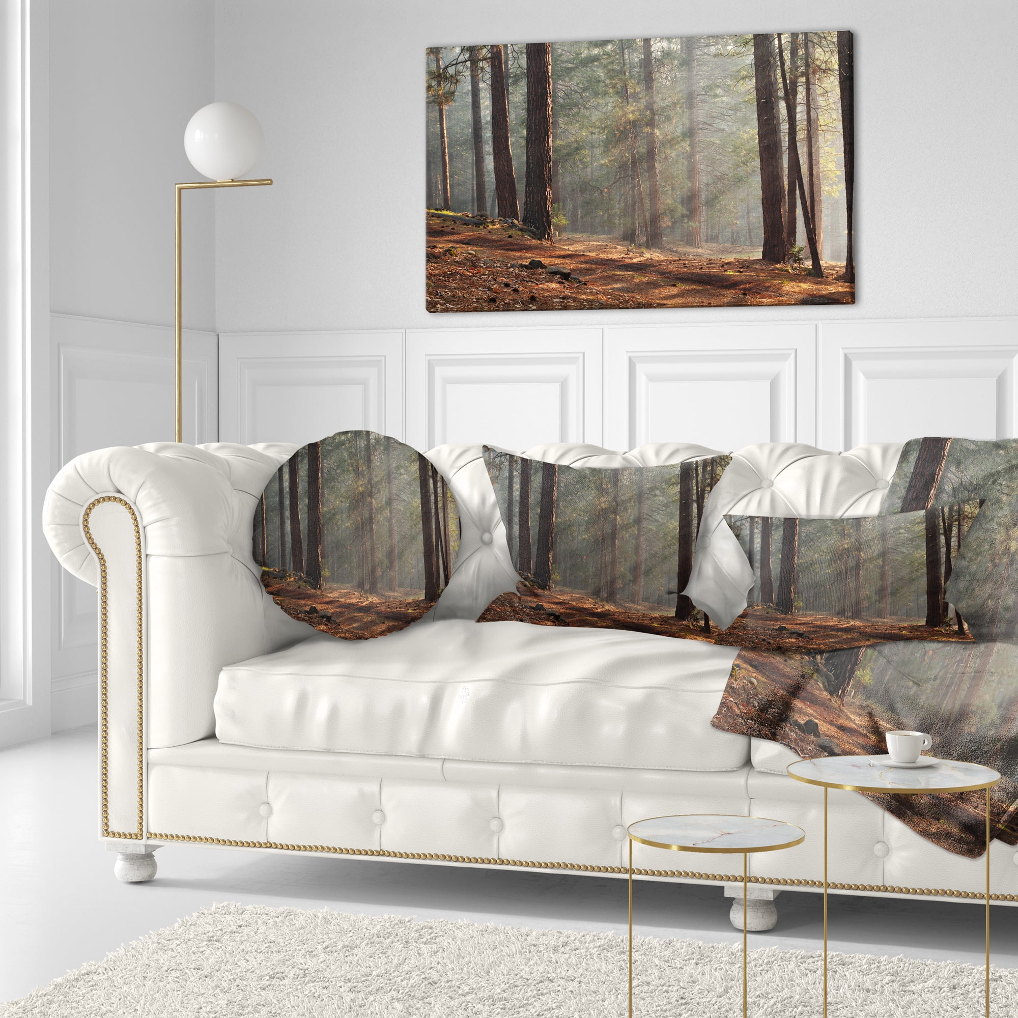 Designart Rays of Sun in Dense Forest - Landscape Photo Throw Pillow - 12x20