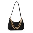 thumbnail image 1 of Bolso de mano con cadena decorativa y textura de cuero artificial, sencillo, para ir al trabajo, color negro, 1 of 5