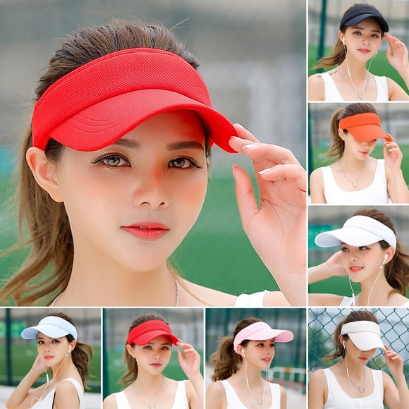 Fairnull Sun Hat Empty Top Solid Color Wide Brim Ultralight Non fading UV Cotton Cycling Running Unisex Sun Visor Hat for Men