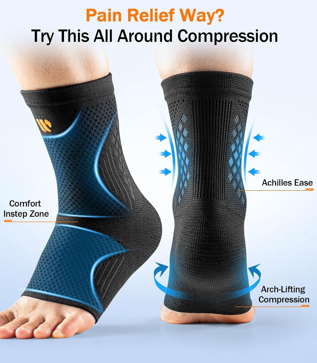 WHCOOL Ankle Brace Compression Sleeve for Men & Women,Pair,L,Black