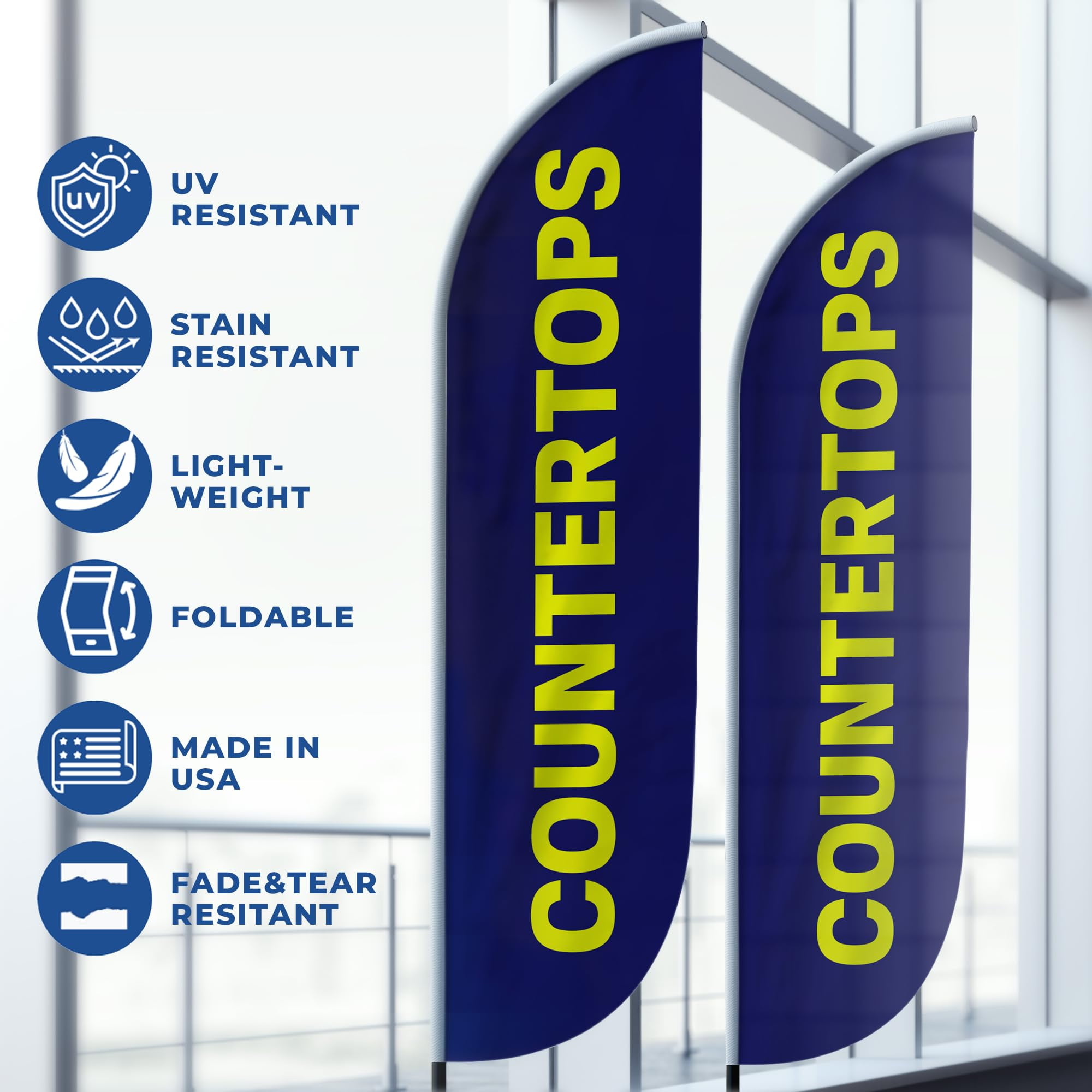 Countertops Feather Flag(11.5feetX2.5feet) by DreamController | Outdoor Business Advertising Tall Flag | Weather-Resistant Knitted Swooper Flag | Made in USA | HD Print (Flag Only)