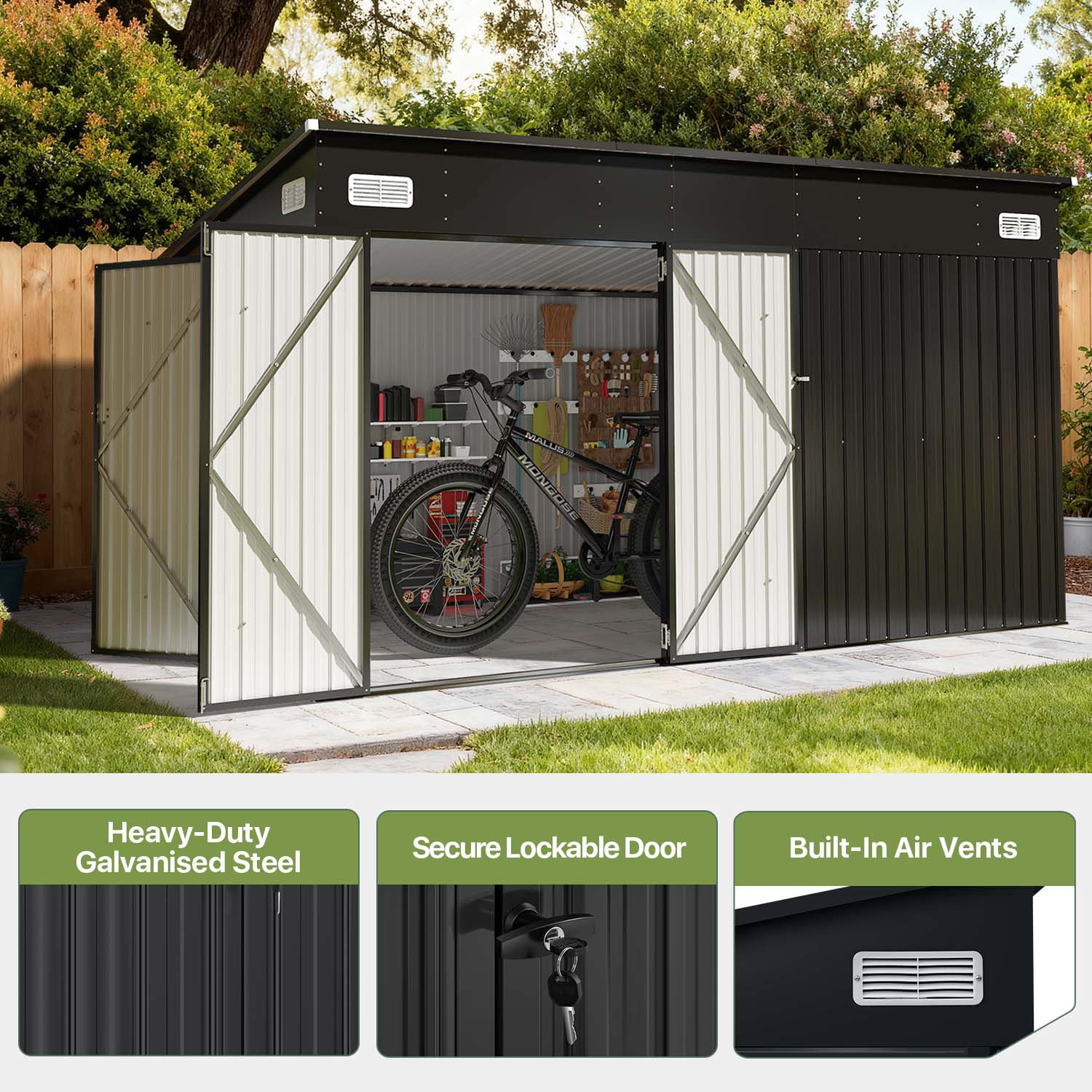 BaPiPro 12' x 8' Metal Outdoor Storage Shed, Tool Shed with Triple