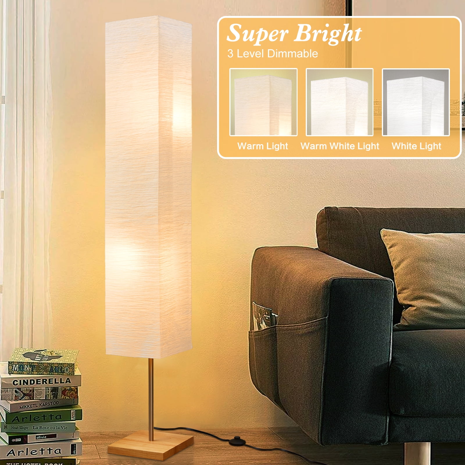 NATYSWAN 65" Floor Lamp, 3 Way Dimmable Led Floor Lamp Column Floor Lamp Standing Lamp Corner Floor Lamp Modern Floor Lamp for Bedroom, Office& Living Room (Bulbs Included)