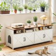 thumbnail image 6 of Double  Litter Box Enclosure with Power Outlet, Farmhouse TV Stand Large Litter Box Cabinet for 2 Cats, Indoor  House Furniture, Antique White, 6 of 6