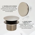 thumbnail image 3 of Westbrass Coarse Thread Tip-Toe Bathtub Drain with No-Hole Overflow Cover, Satin Nickel, 3 of 11