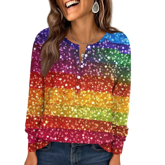 Mardi Gras Shirts for Women Mask Print Sequins Long Sleeve Tops Carnival Crew Neck Purple Blouse Multicolor 3XL