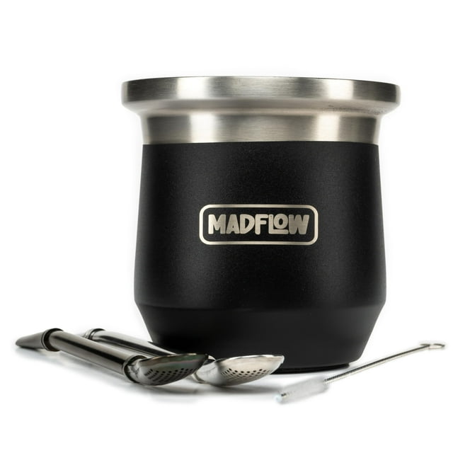 Taza para yerba mate MADFLOW de acero inoxidable con 2 bombillas