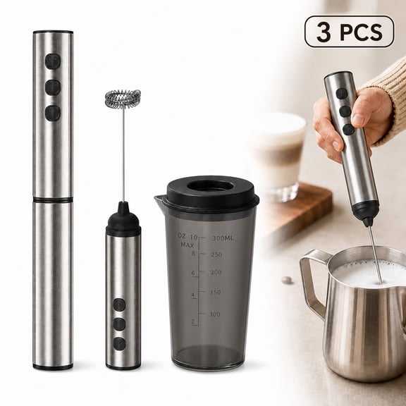 3 Pack Milk Frother, Stainless Steel Handheld Whisk Beater with Frothing Cup 350ML for Coffee Latte Cappuccino Hot Chocolate and Egg Beating