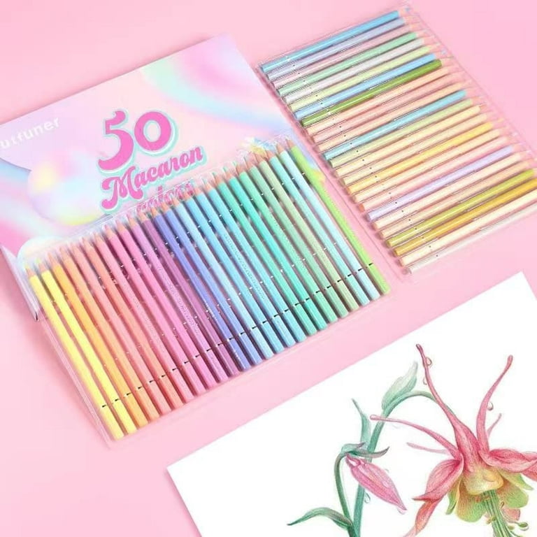 50 Macaron Pastel Colored Pencils for Adult Coloring, Soft Core