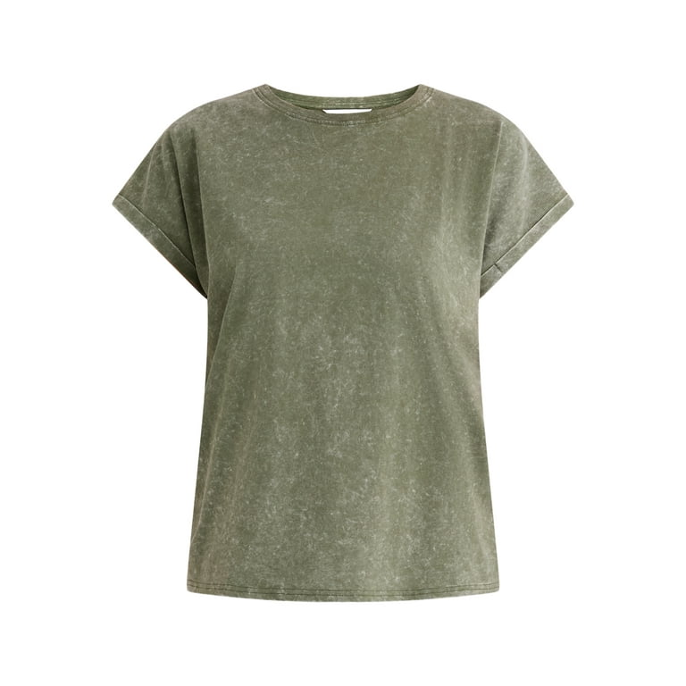 Time and Tru Women's Mineral Washed Dolman Tee with Rolled