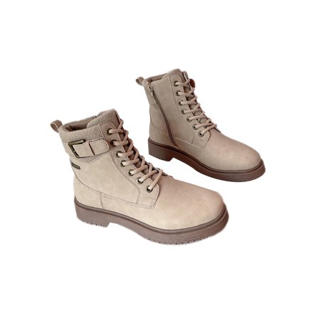 

Woobling Ladies Comfortable Short Bootie Lace Up Combat Boot Walking Slip Resistant Round Toe Shoes Khaki 9