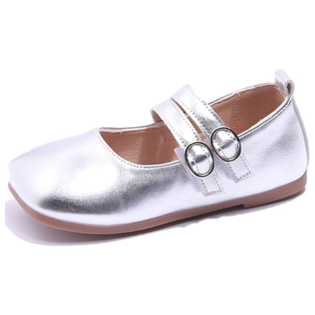 HBFAGFB Chaussures de Robe pour Filles Mariage Fête École Décontracté à Enfiler Ballerines Plates Argent Taille 31