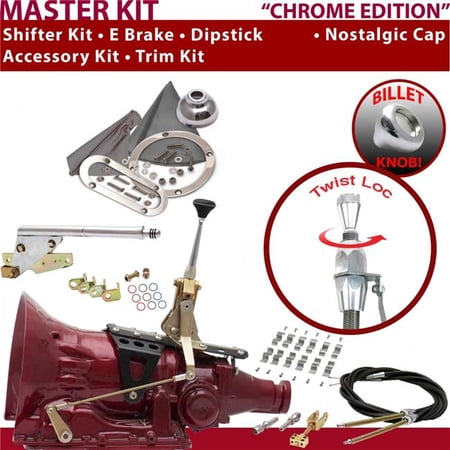 American Shifter TH350 Shifter Kit Chrome 6 in. E Brake Cable Clamp Trim Kit Dipstick for EC438
