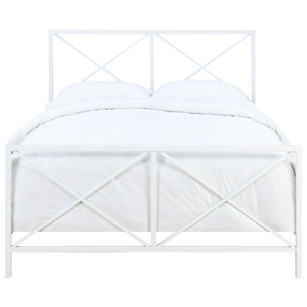 Patterned Queen Metal Bed, White Metal Queen Bed