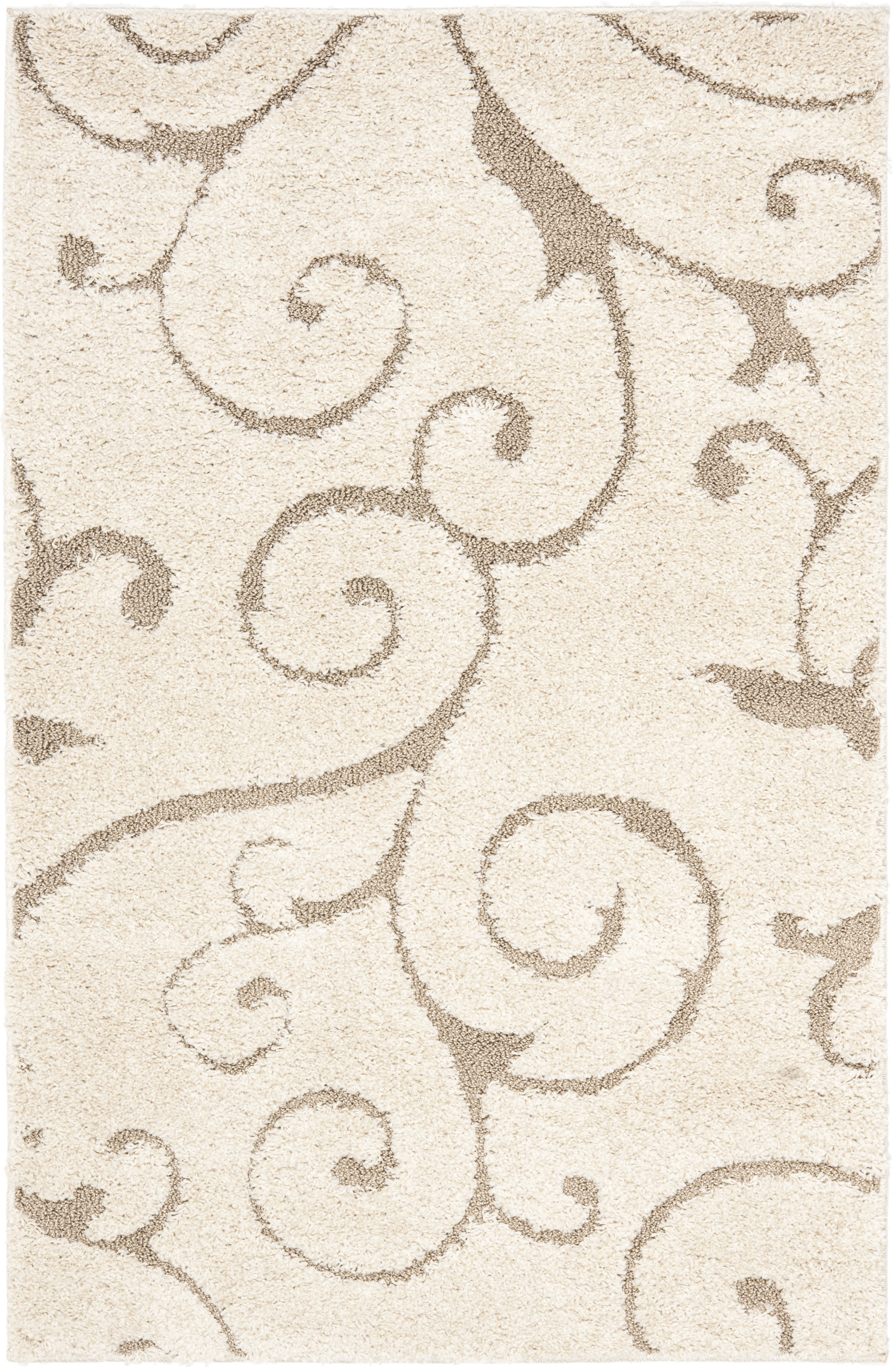 SAFAVIEH Florida Doug Floral Vines Geometric Shag Area Rug, Cream/Beige, 3'3" x 5'3" - Transitional Modern Design, Cream & Beige, Non-Shedding & Easy Cleaning, Ultra Plush Thick Pile, Ideal for Livin