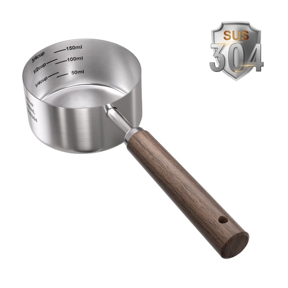Fafaflyer - Cuchara Medidora Para Comida Para Perros Y Gatos, 3/4 Taza (6 Onzas), Acero Inoxidable 304, Mango Largo De Nogal Negro