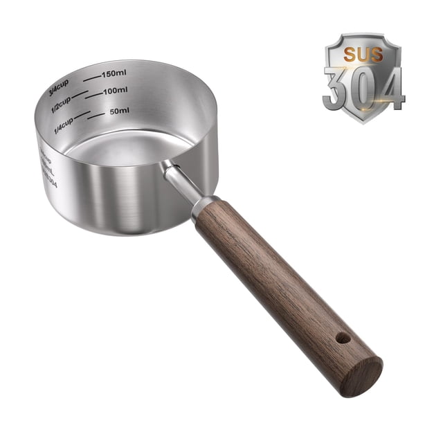 Fafaflyer - Cuchara Medidora Para Comida Para Perros Y Gatos, 3/4 Taza (6 Onzas), Acero Inoxidable 304, Mango Largo De Nogal Negro